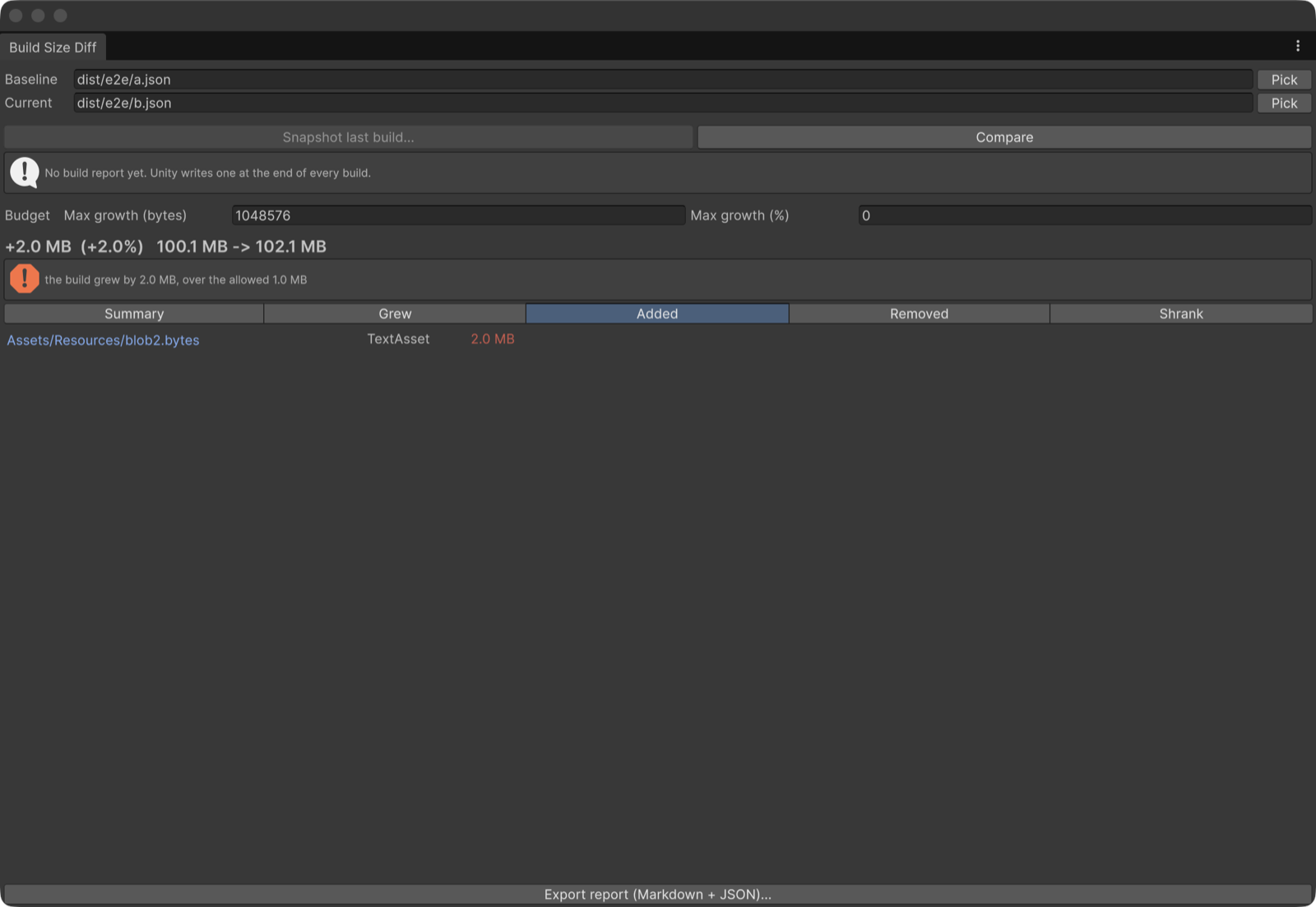 Added tab listing the one new asset
